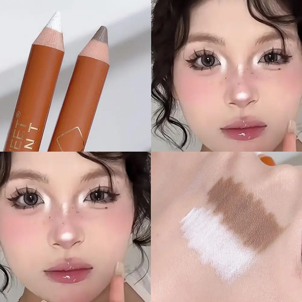 2 IN 1 Matte White Highlighting Contouring Stick Brightening Concealer Skin Pencil Matte Smooth Makeup Pencil Tone Bronzers C1T8