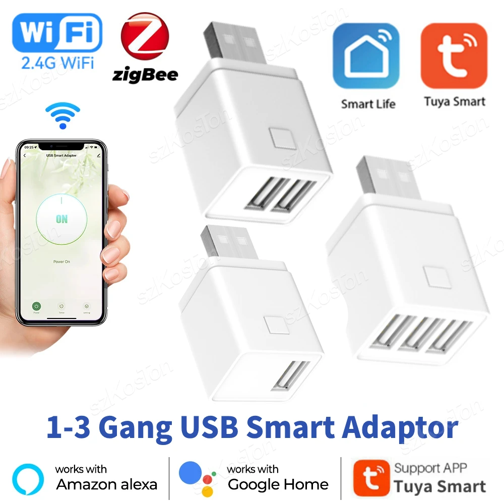 Tuya Smart Zigbee WiFi Mini USB Power Adapter 1-3 Gang Charging Plug Smart Life APP Timing Voice Control Via dla Alexa Google