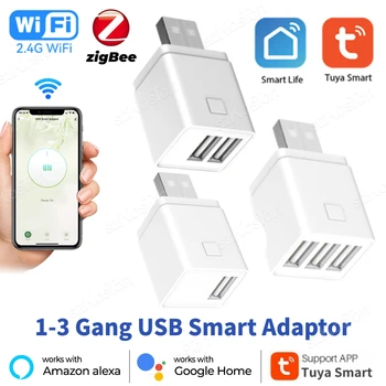 Tuya Smart Zigbee WiFi Mini adaptador de corriente USB 1-3 Gang enchufe de carga aplicación Smart Life sincronización Control de voz a través de Alexa Google