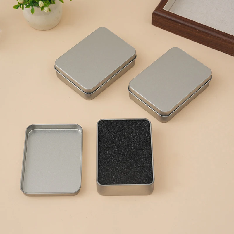 1PC Silver Mini Rectangular Tin Box Miscellaneous Container Cosmetic Storage Box Small Iron Box
