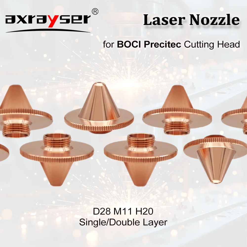 

Laser Nozzle D28 M11 H20 Bevel Single&Double for BOCI Precitec Laser Cutting Head Purple Copper Pointed Mouth Cutter Tube 3D
