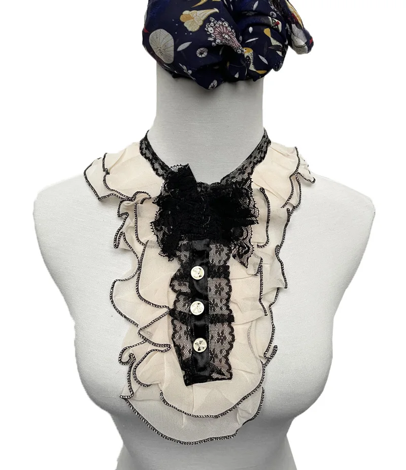 Handmade Multiple Layers Lace Buttons Chiffon Flounce‌ Blouse Fake Collars for Women Chunky Necklace Fashion Detachable Collar