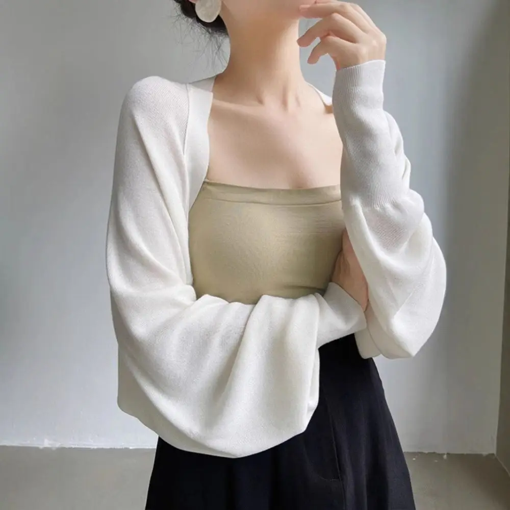 

Elegant Summer Thin Knit Shawl Solid Color Long Sleeve Ice Silk Shawl Casual Wraps Sunscreen Coat Women