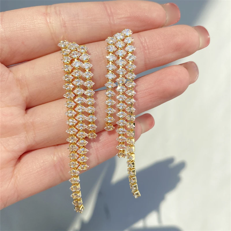 2023 Luxury Women's Earrings Rhinestone Vintage Long Tassel Earring Shiny Wedding Statement Party Jewelry Gifts