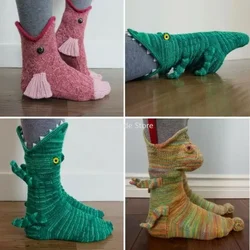 Chaussettes tricotées caméléon pour l'hiver, chaussettes en crocodile, chaussettes de Noël funky, chaussettes alligator fantaisiste, chaussettes de poisson mignon, chaussettes de requin animal