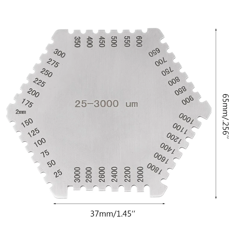 High-precision Stainless Steel Hexagonal Wet Film Comb Industrial 25-3000um Paint Wet Film Thickness Gauge with Scale