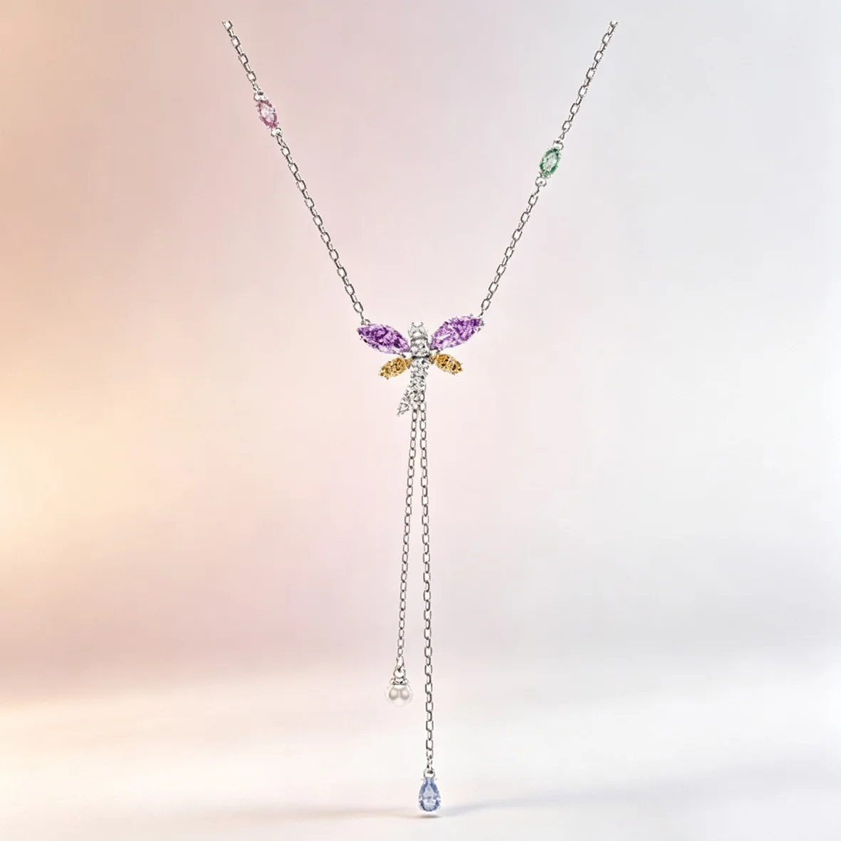 Trendy Multicolour Crystal Butterfly Feather Statement Necklace