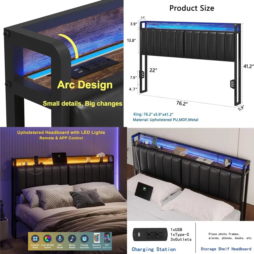 

Кровать King Size с регулируемой высотой, LED-подсветкой, зарядной станцией и обивкой из ПУ-кожи