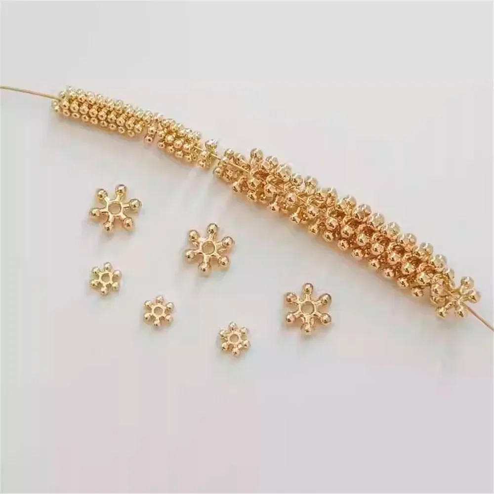 14K Gold-plated Snowflake Flake Flower Spacer Beads Loose Beads Handmade Diy Bracelet Earrings Material Accessories Ornaments view 2