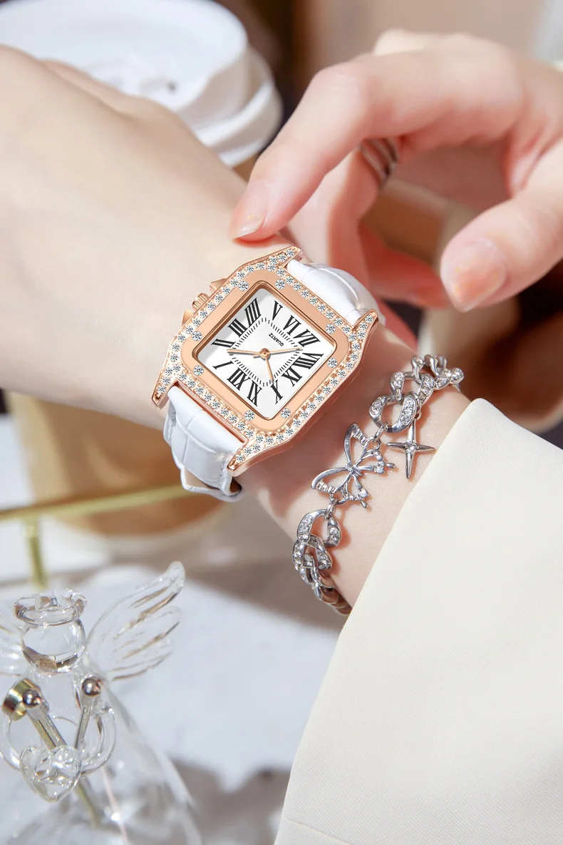 جديد الماس كوارتز ساعة رومانية ساحة حزام ساعة نسائية