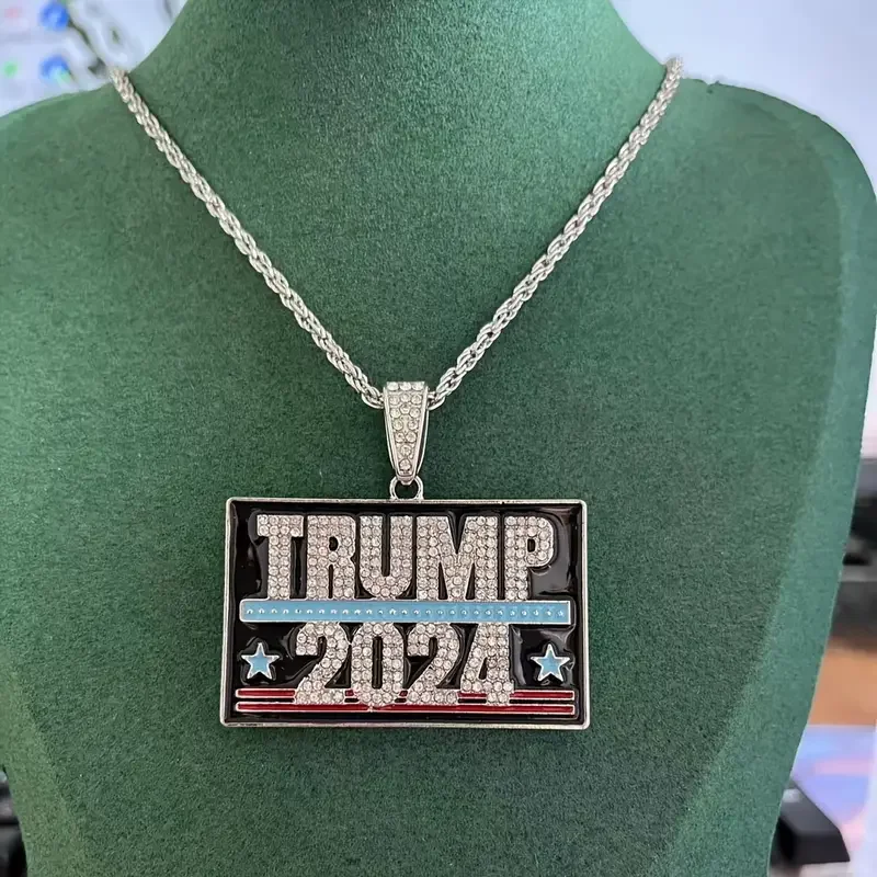 2024 neue Hip Hop Herren Trumpf Brief Anhänger Edelstahl Kette Anhänger Halskette für Männer Unabhängigkeit stag Schmuck Zubehör