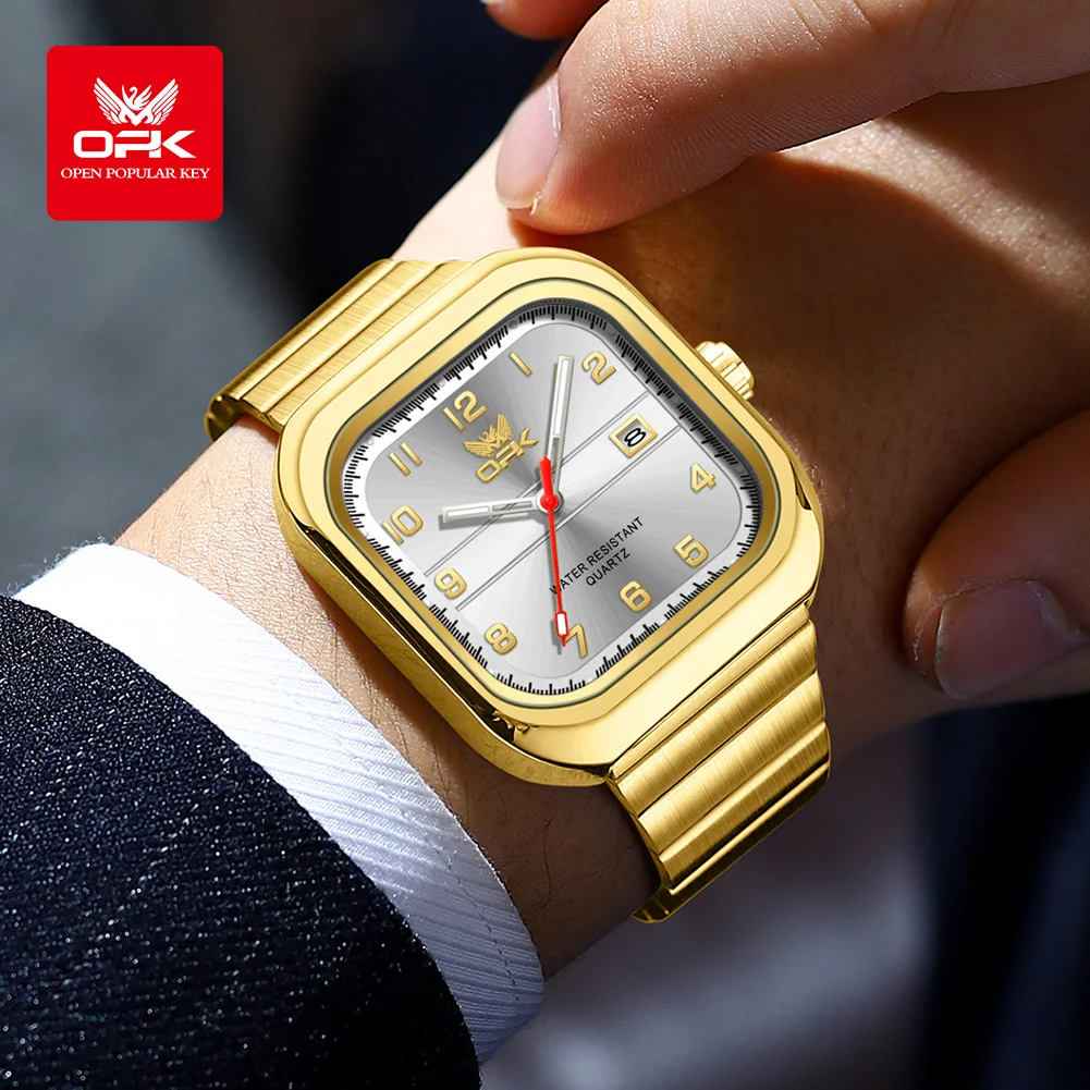 OPK brand digital engraved luminous waterproof single calendar men's watch quartz watch 6040