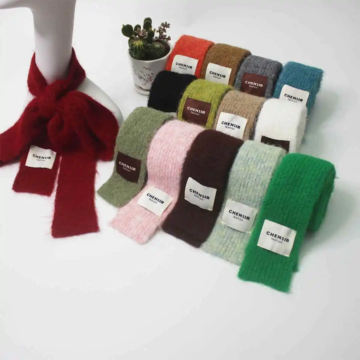 

Red Knitted Long Scarf Faionable Versatile Autumn Winter Outdoor Warm Woolen Ne Warmer for Women Korean Sle Multifuncti...