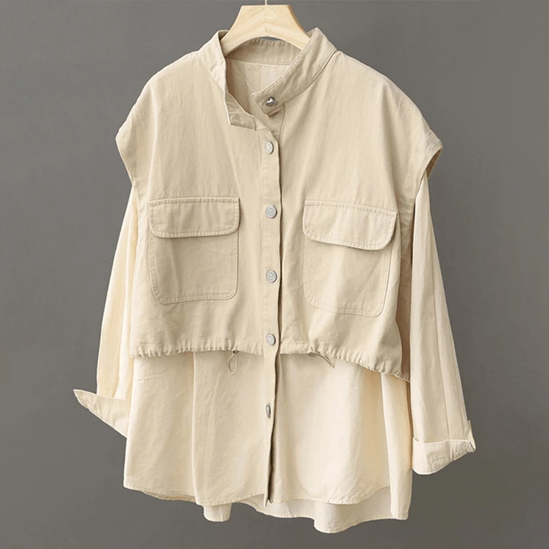

Long-sleeved Single-breasted Shirts Women's 2025 Autumn New Fashionable Shirt Niche Design Fake Two-piece Top For Women