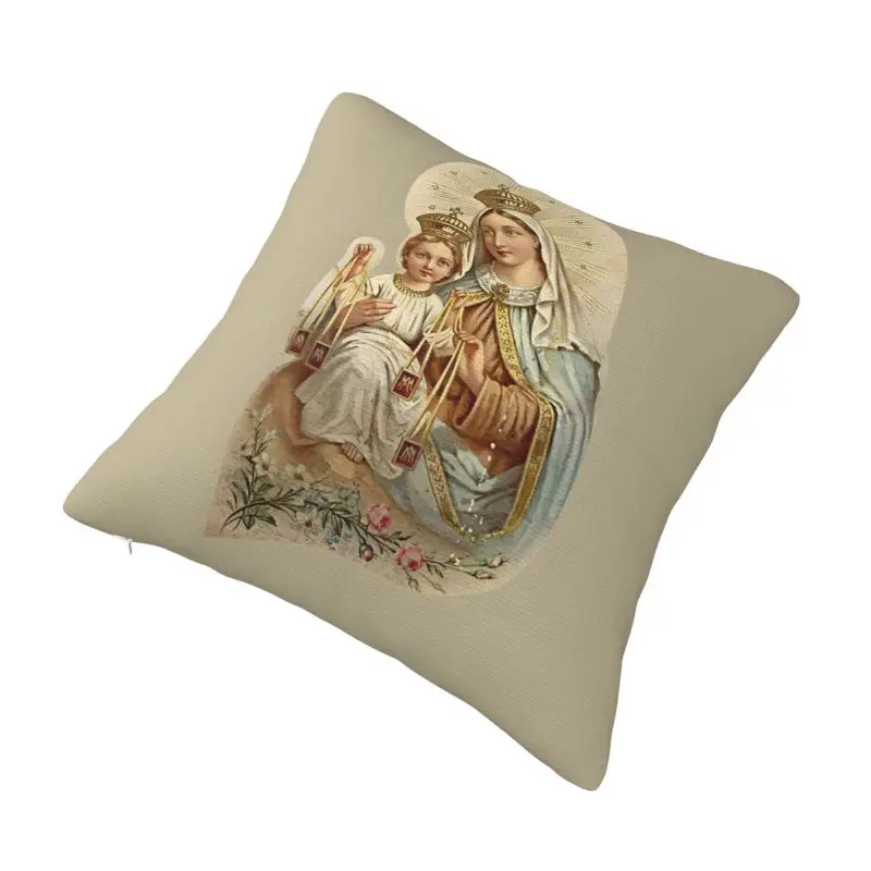 Custom Luxury Our Lady Of Mount Carmel Cushion Cover 40x40cm Velvet Pillow for Sofa Car Square Pillowcase