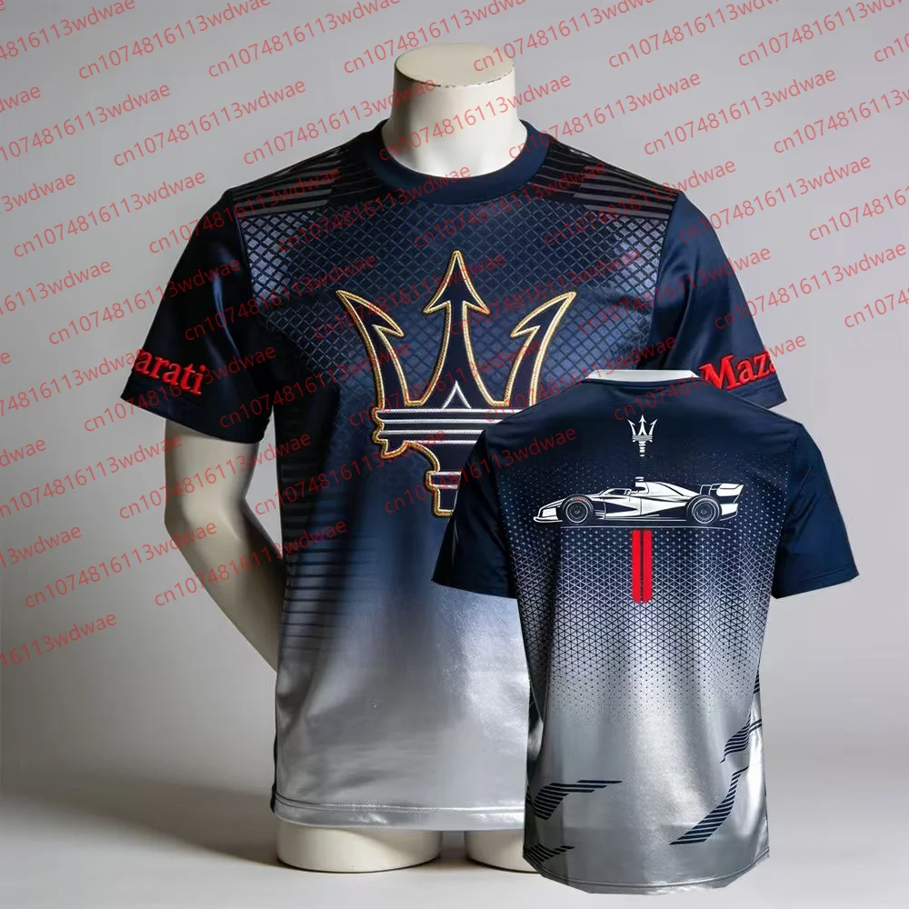 

Футболка Maserati Racing для мужчин с логотипом Trident, спортивная футболка с короткими рукавами, дышащая, быстросохнущая, повседневная уличная одежда, летний топ для автоспорта