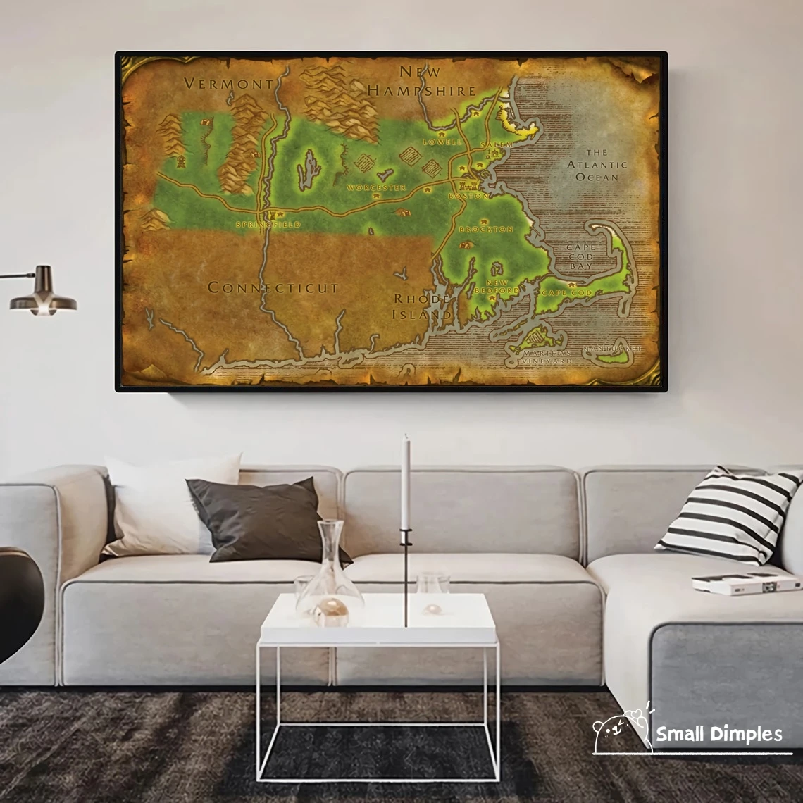 Map Of Massachusetts - World Of Warcraft Style Map Game Poster Canvas Art Print Home Decoration Wall Painting ( No Frame )