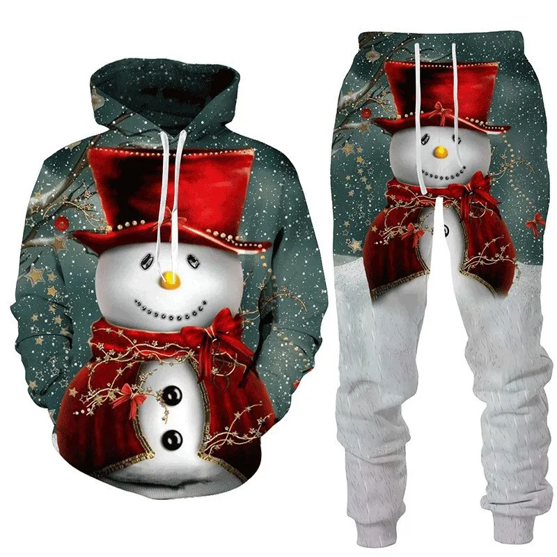 Christmas Santa Claus Hoodies Suit 3D Printed Men Women High-Quality Tracksuit Pants 2pcs Sets New Year Party Oversized Pullover