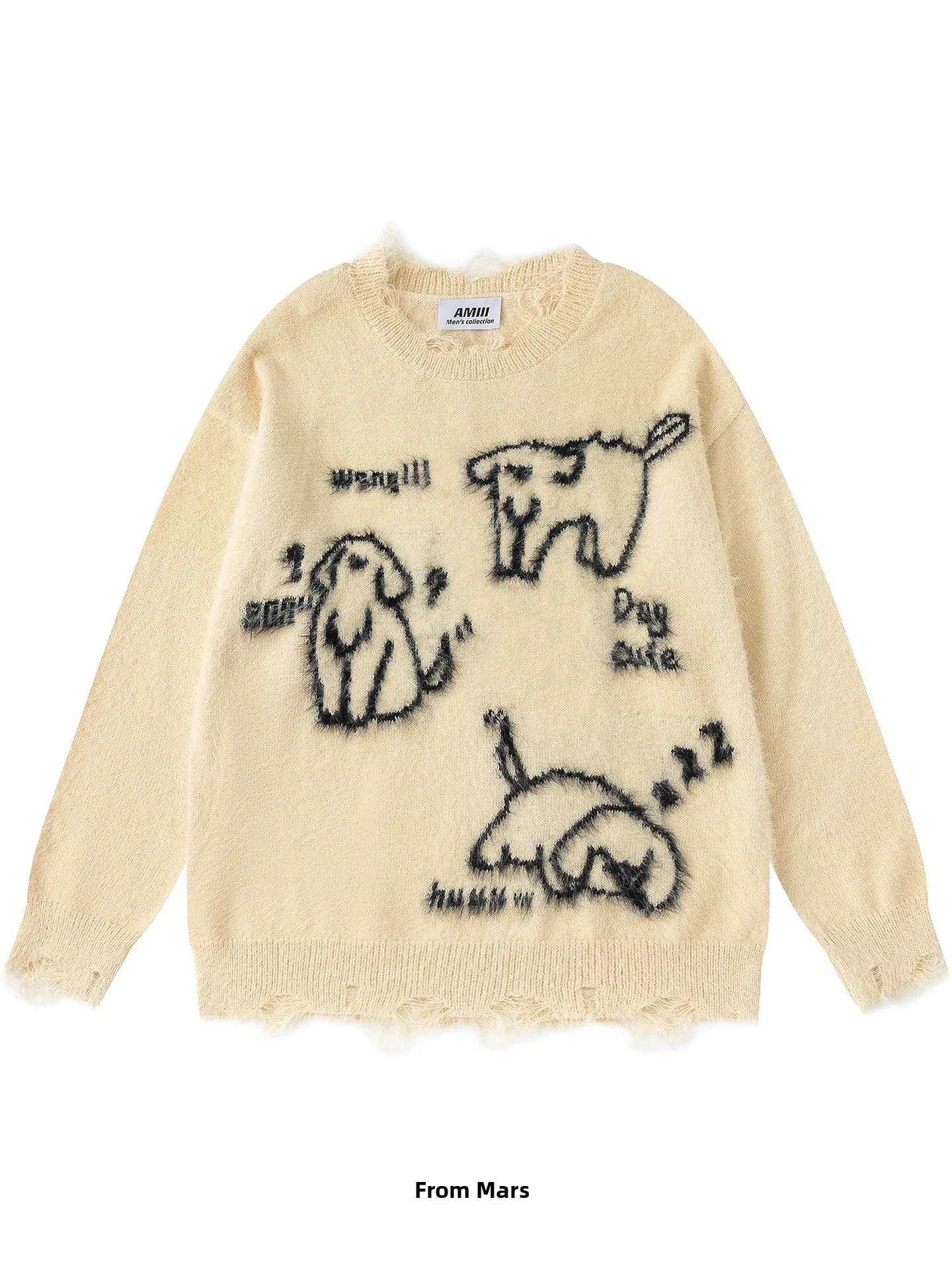 

Lazy Dog Pattern Knitted Sweater Men's Loose Fit Versatile Comfortable Warm Autumn Winter Faion Casual round Ne Long Sve