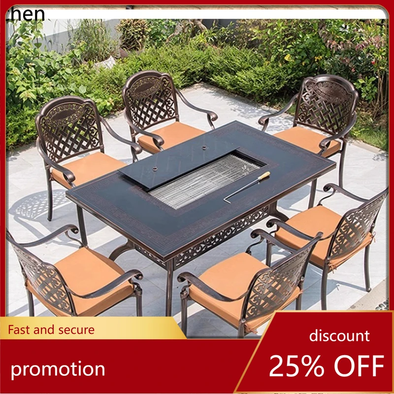 

CZ Outdoor BBQ Table and Chairs Courtyard Cast Aluminum Garden Iron Art Aluminum Alloy Furniture