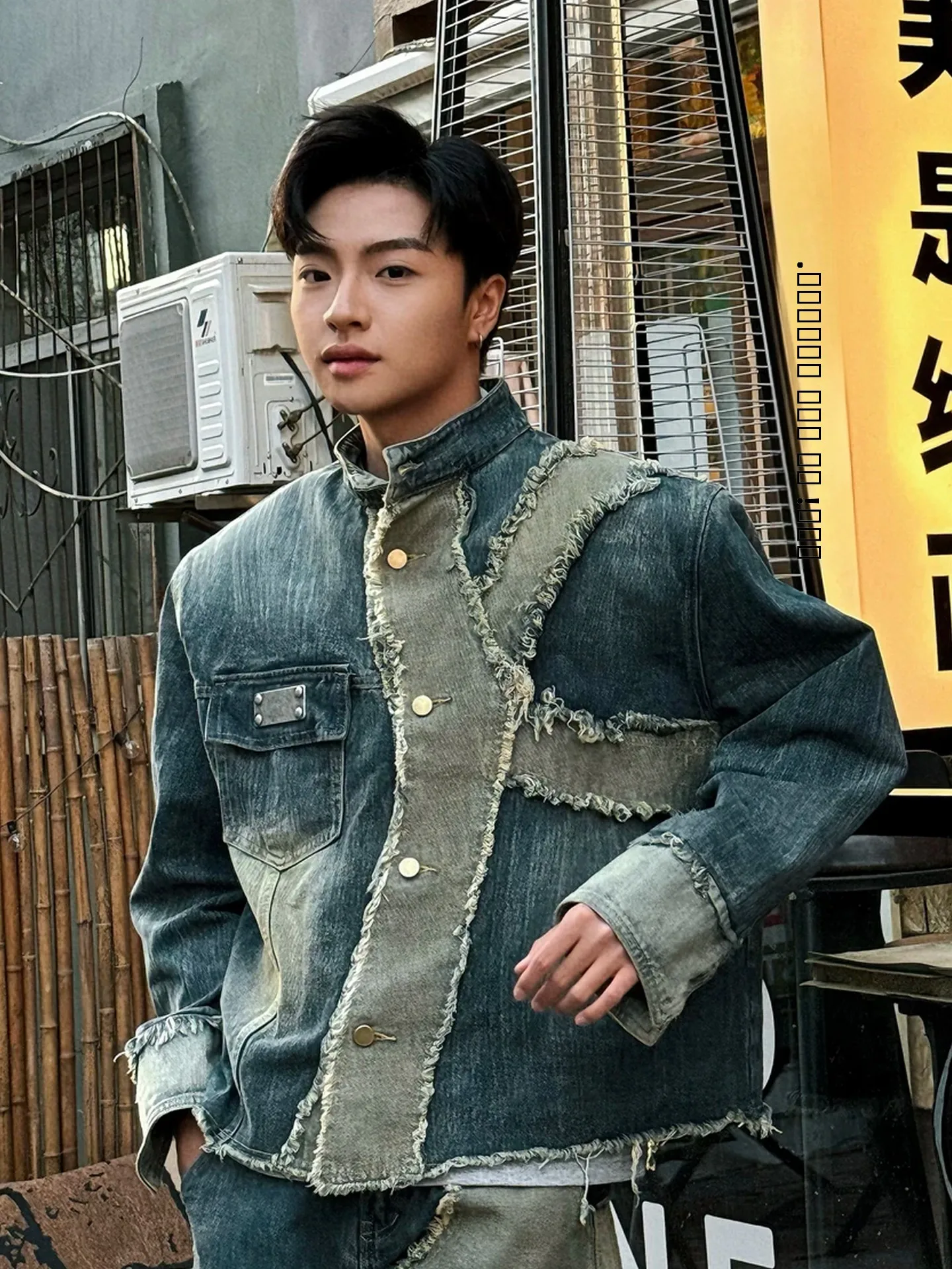 

Мужская джинсовая куртка Heavy Du с потертостями и складками на ножках, повседневное длинное пальто-свек для повседневной носки