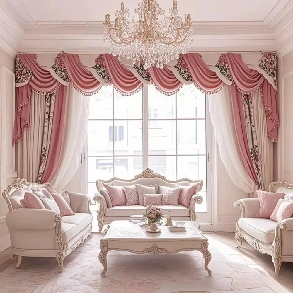 European Style Pink Velvet Curtains for Bedroom Light Luxury American French Villa Princess Pastoral Romantic High-end Drapes