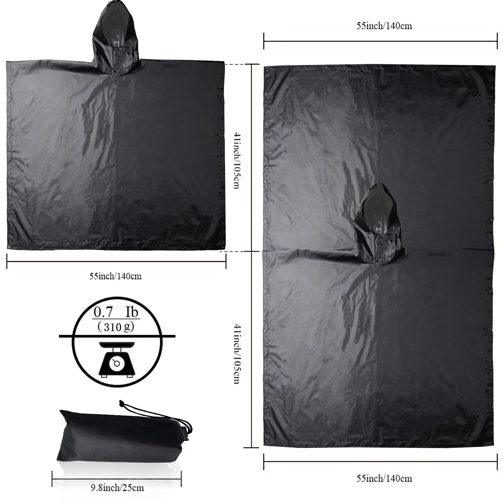 Black Fishing Raincoat Tactical Rain poncho Adults for Hunting Portable Storage Folding Motorcycle Protection Waterproof Covers