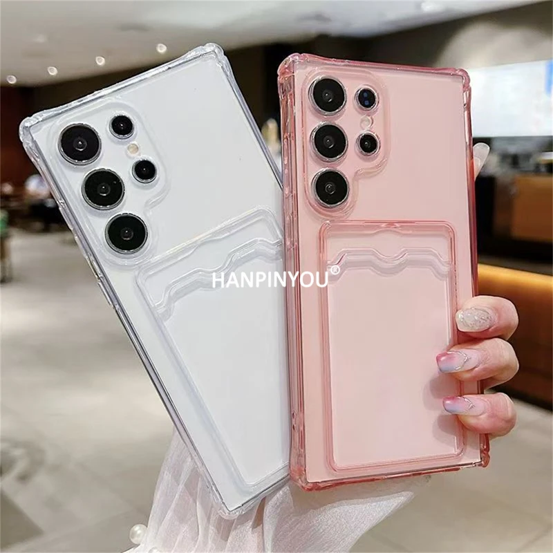 

Ультратонкий прозрачный мягкий чехол с слотом для карт для Samsung Galaxy S25 S24 S23 S22 S21 Ultra Plus FE, противоударный бампер из ТПУ, противоударный чехол