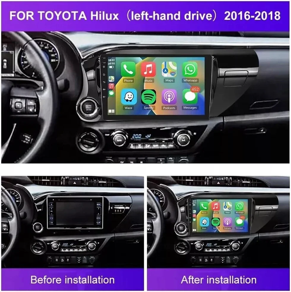 Wireless Carplay Auto For Toyota Hilux 2015 2016 2017 2018 2020 LHD 10.1