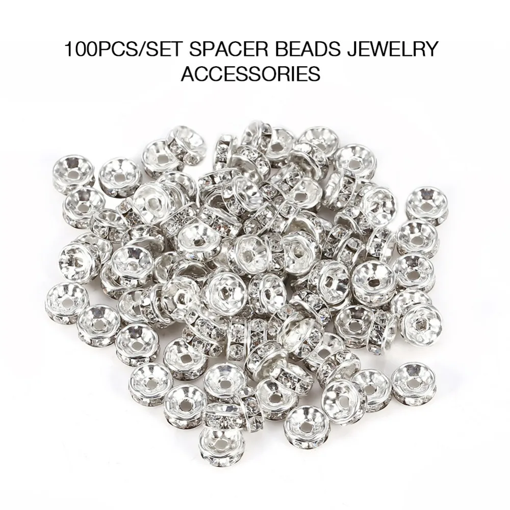 100pcs 8mm/10MM Size Rhinestone Spacer Bead Gold/Silver Color Alloy Material Rondelle Spacer Bead Alloy Charm Bead