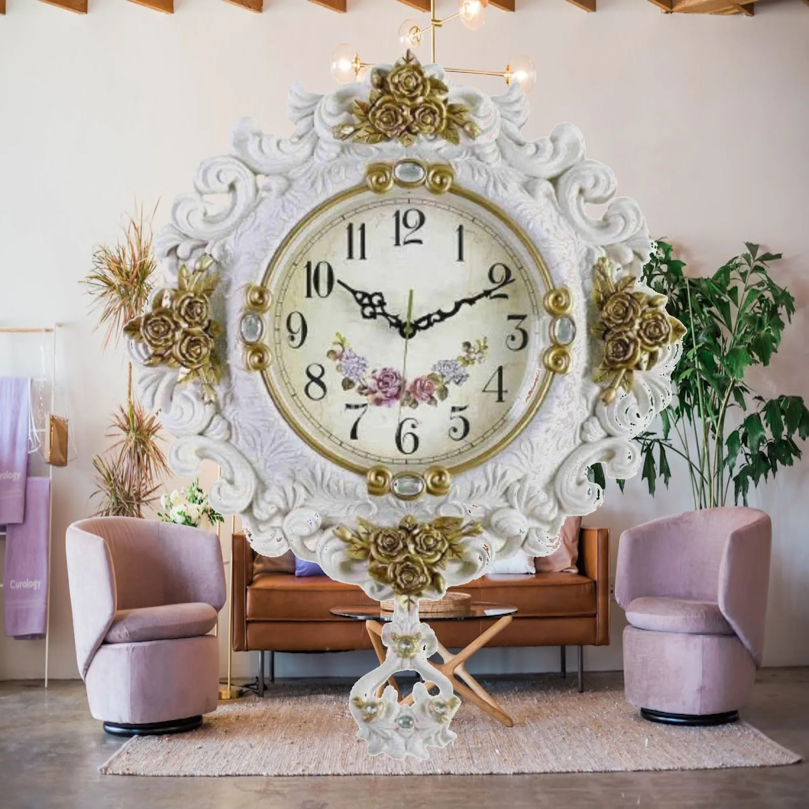 Retro Wall Clock Elegant Plastic Silent Sweep Modern Wall Art Decor Fashionable Hanging Decoration for Home Dining Room Kitchen