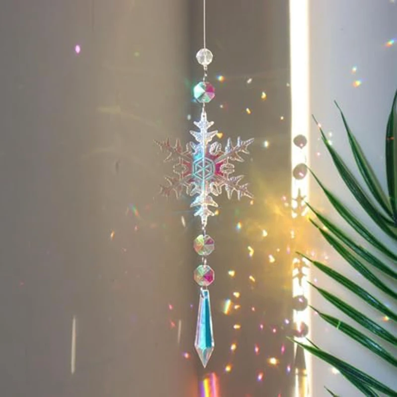 Sun Catchers Indoor Window Snowflakes Hanging Crystal Suncatcher Set Prism Ball Rainbow Suncatcher Snowflake Pendant Kit