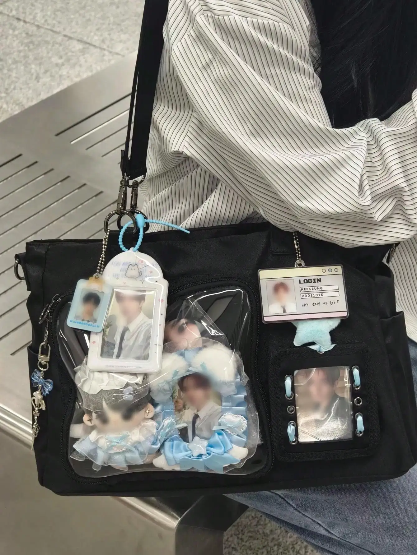 

Черная нейлоновая повседневная сумка через плечо с прозрачным карманом большой вместимости для женщин, для шопинга, ежедневных поездок, вечеринок, Comic Con, сумка-ита