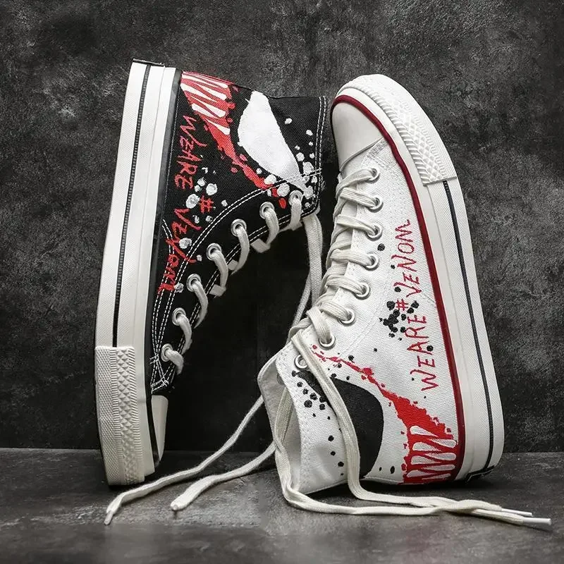 AA Movie Venom Canvas Fashion Аниме Повседневные высокие кроссовки для подростков Унисекс Черно-белые туфли Mandarin Duck Sho 2025 Новинка