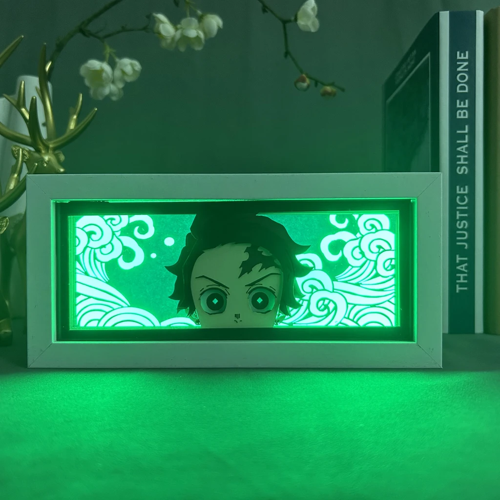 Demon Slayer for Home Decoration Manga Paper Carving Table Desk Lamp Anime Lightbox Tanjiro Kamado Face Eyes Anime Light Box