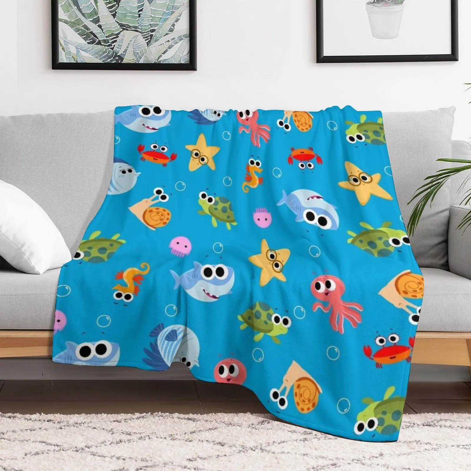 Finny The Shark Pattern 01 Throw Blanket Picnic anime Blankets