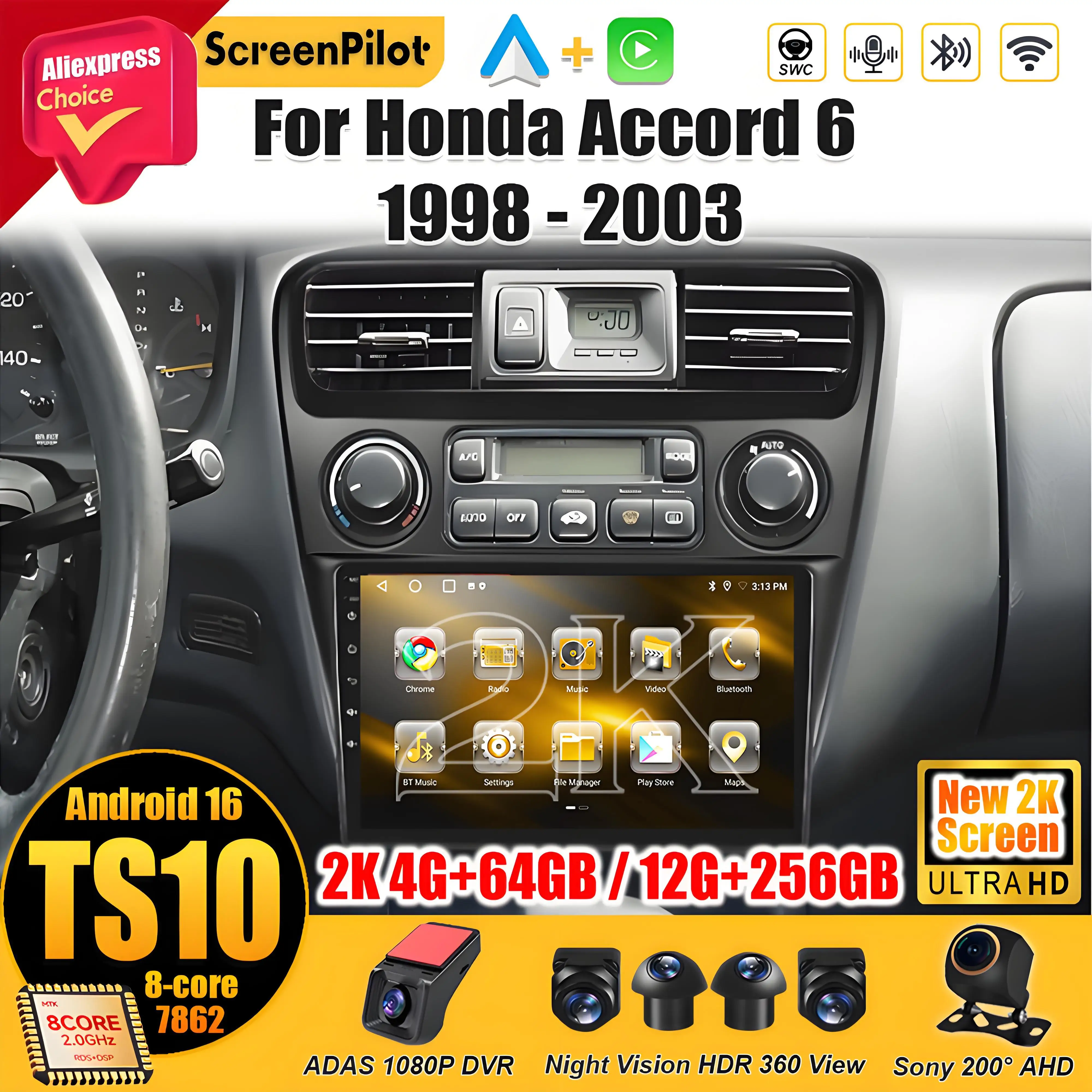 For Honda Accord 6 1997 1998 1999 2000 2001-2003 Android 16 Auto Car Radio Bluetooth Touch Screen Wireless Auto Stereo Head Unit