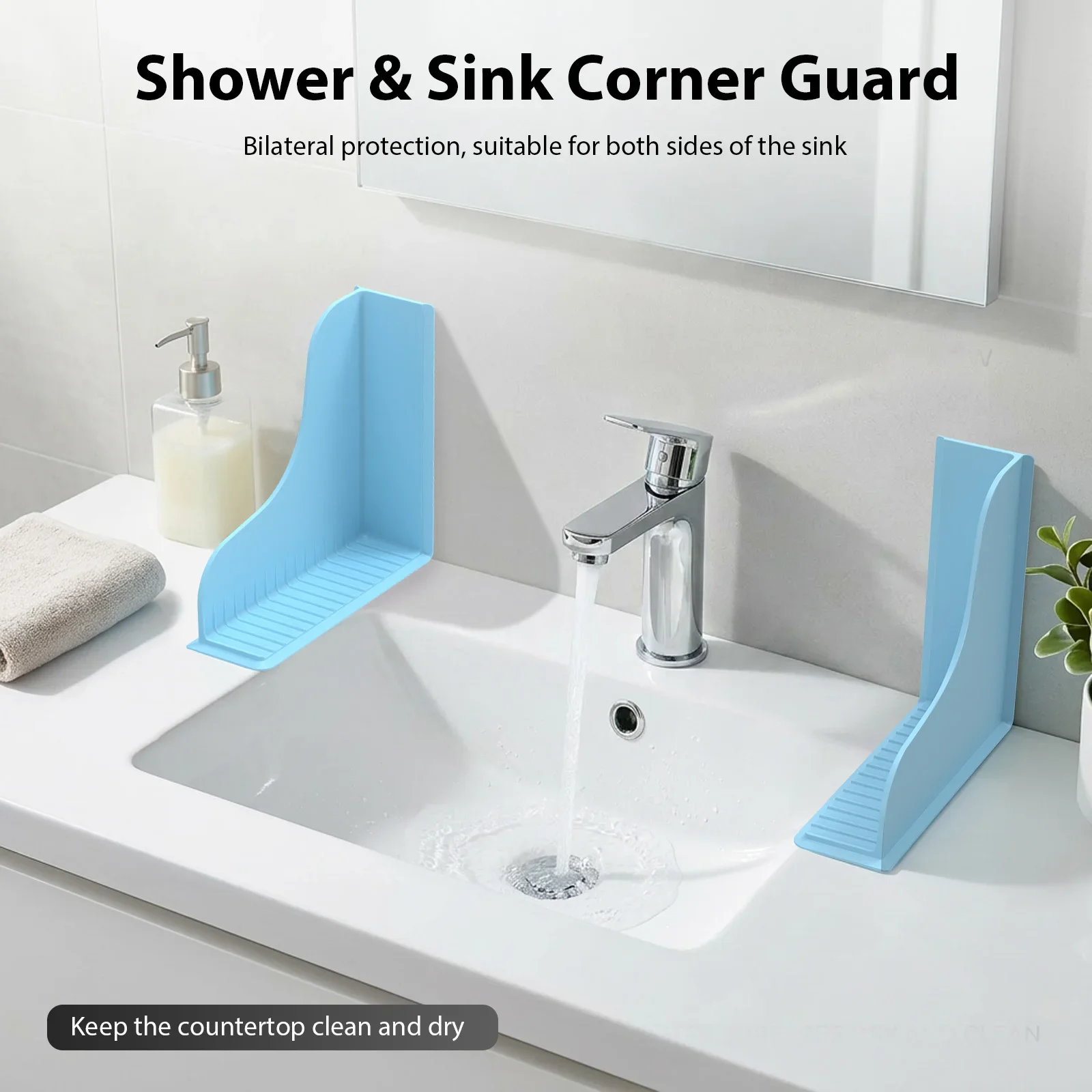 2Pcs Silicone Shower Splash Guard with Strong Suction Cup Reusable Bathtub Corner Kitchen Sinks Water Guard Bathroom Accessories