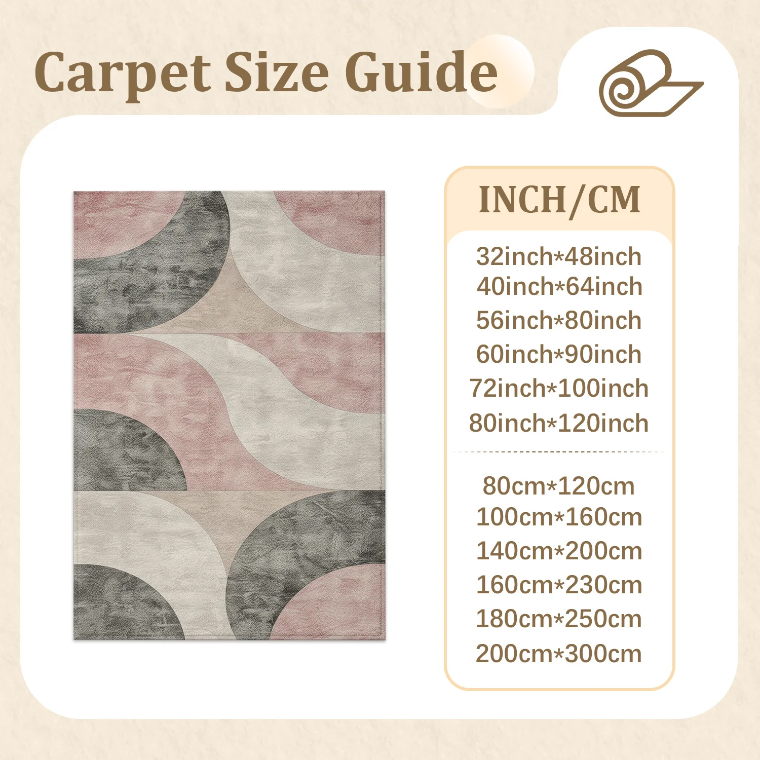 Large Indoor Area Rug, Soft Velvet Low Pile Non-slip Dotted Backing Rug, Machine Washable Modern Geometric Arch Pattern in Blush Pink Gray Beige for Living Room, Bedroom