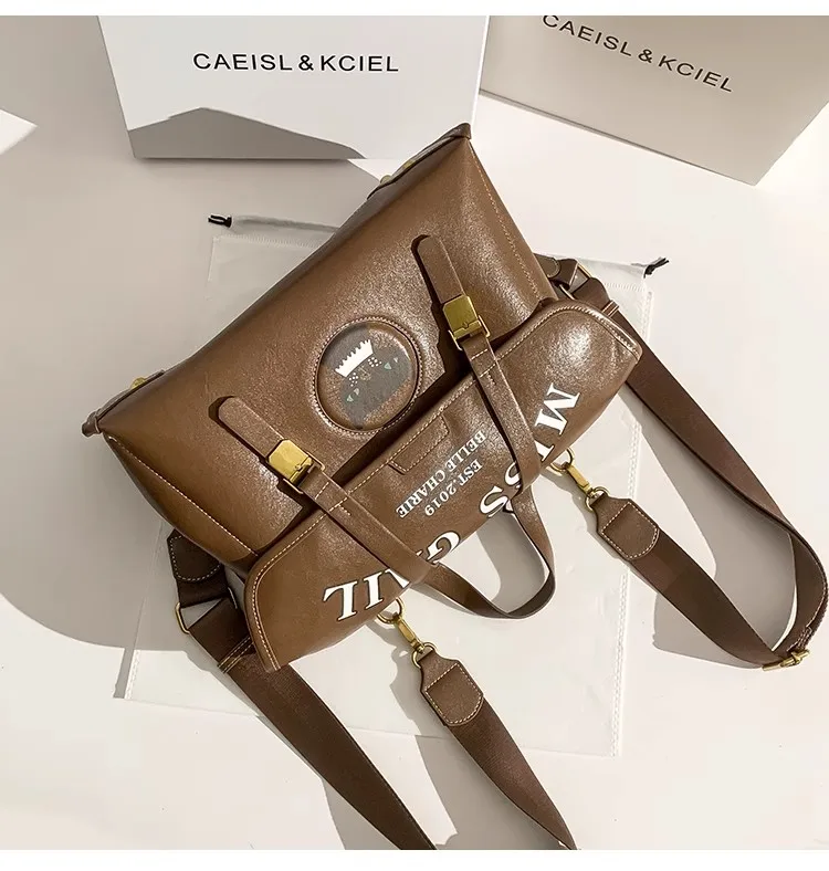 High Quality Textured PU Shoulder Bag Retro Brown Color Fashion Backpack Large Capacity Women Handbag Female Travel Bag