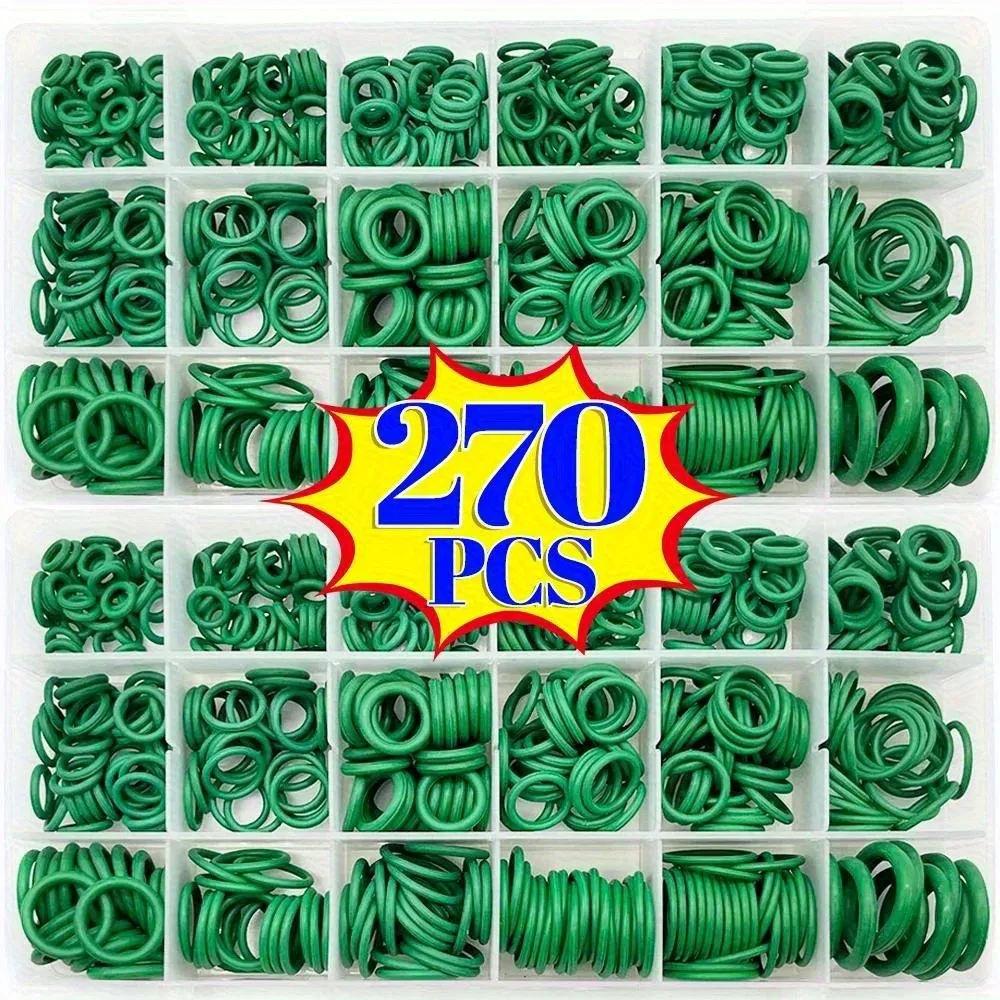 Kit de Anéis O-Ring de Borracha Verde de Alta Qualidade com 270 Peças - 18 Tamanhos, Juntas de Vedação Multiuso para Automotivo e Encanamento