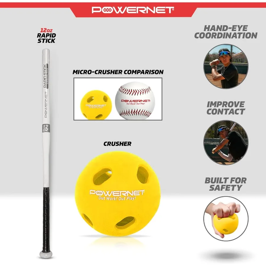 PowerNet الزائد والحمل المنخفض للتدريب على الخفافيش، عصا سريعة أو مضرب تحميل زائد، تصميم أسطواني نحيف، بناء التنسيق بين اليد والعين