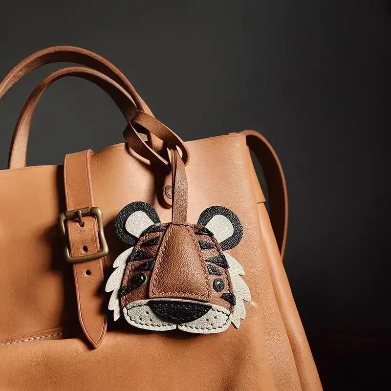 

Designer Handmade Genuine Leather Car Key Holder Keychain, Unique Creative Gift for Men Women Tiger Daji Original Key Organizer