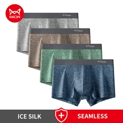 MiiOW 4Pcs Ice Silk Seamless Sexy Men Underwear Boxers AAA Antibacterial Men's Panties Underpants Male Breathable Boxershorts