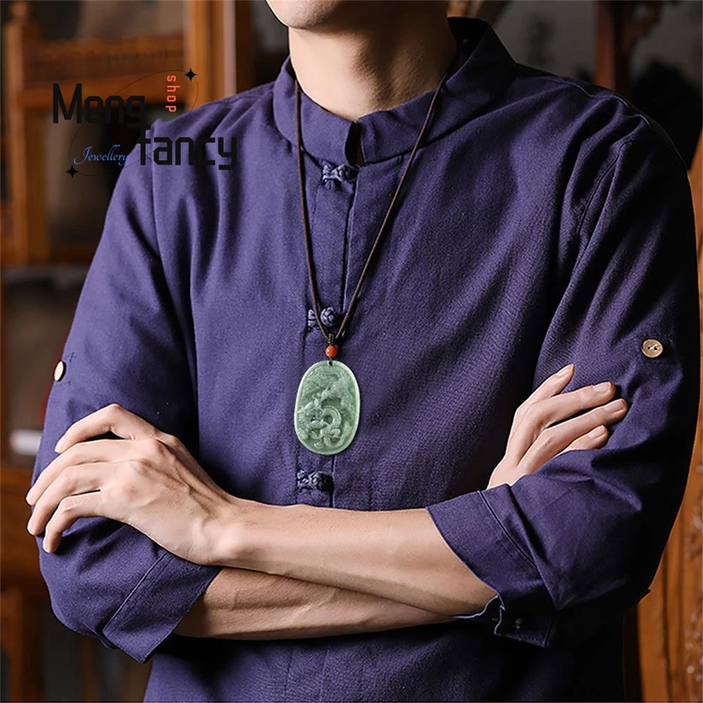 Natural A-goods Jadeite Dragon Phoenix Couple Pendant Retro Exquisite Fashion Luxury Quality Jewelry Best Selling Holiday Gift
