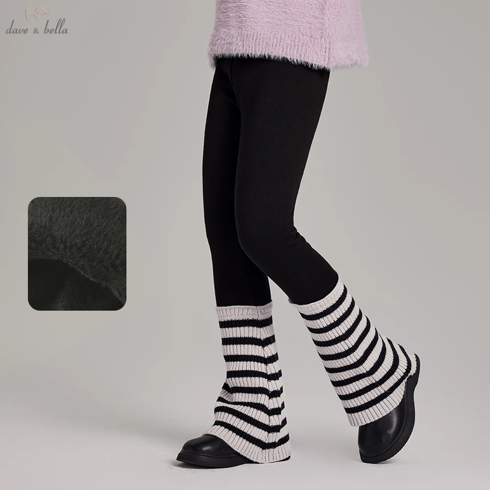 Dave Bella Girls Fleece-lined Leggings Winter Warm Knitted Stacked Stocks Pants 7-13 Years Kids Elastic Waist Trousers DK4263719
