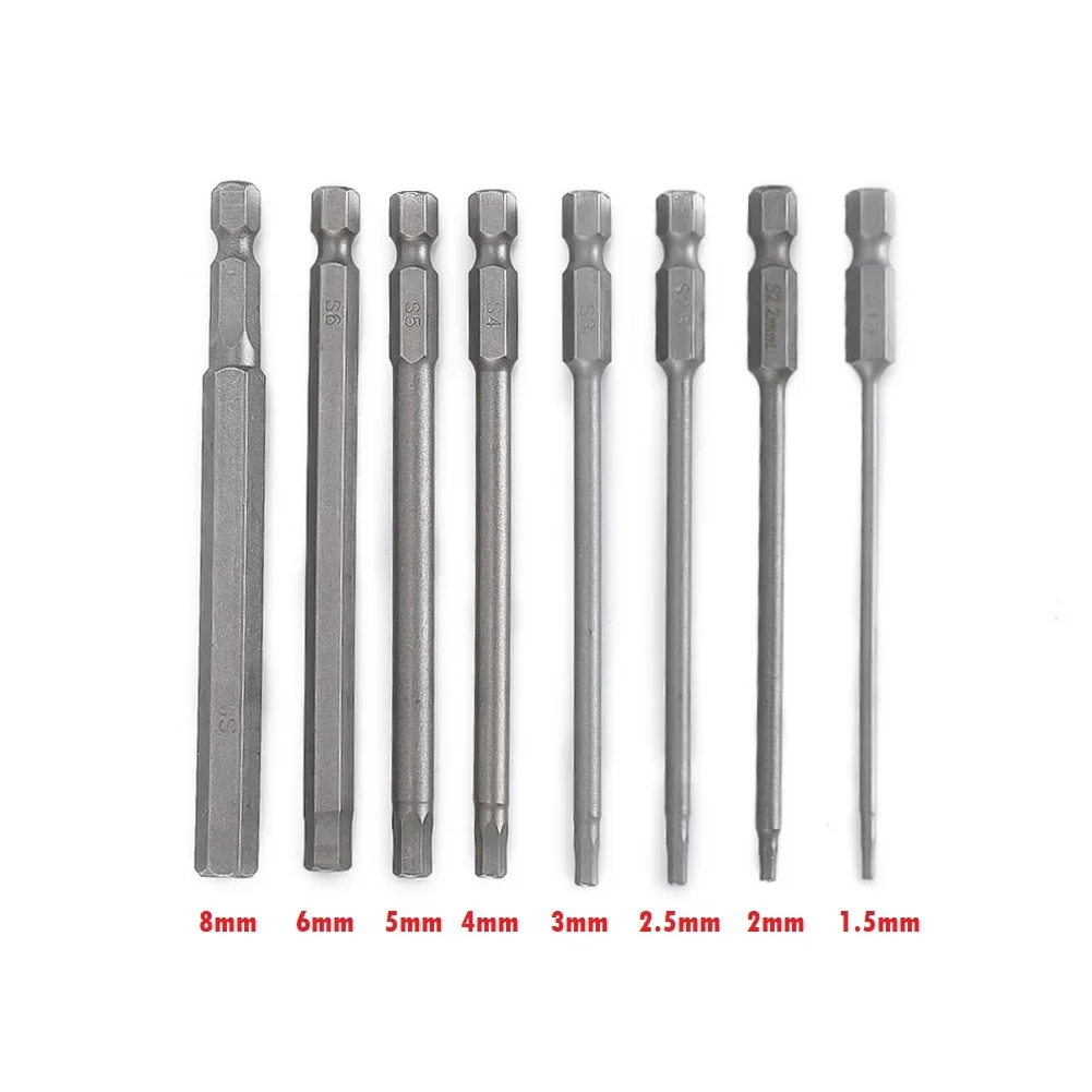 Destornillador magnético hexagonal de 100mm, broca para taladro eléctrico, 1 vástago hexagonal de 4 pulgadas, aleación de acero, H1.5.5, H3, H4, H5, H6, H8, 1 unidad