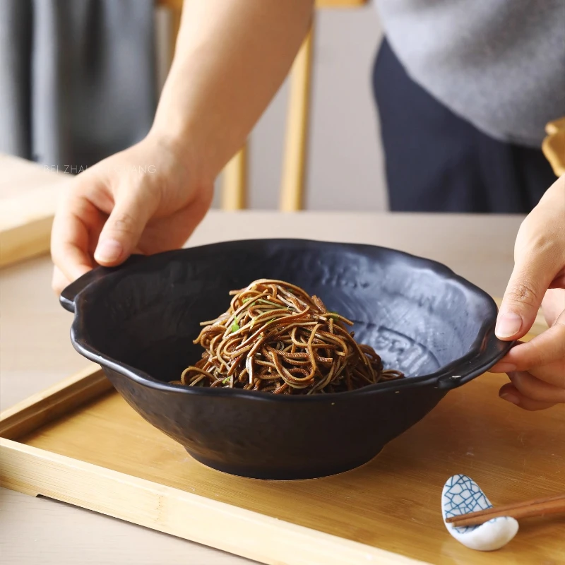 

Большая термоудерживающая суповая миска с двойной ручкой, керамическая миска для рамэна с лапшой, большое сервировочное блюдо для домашнего использования, керамическая печь