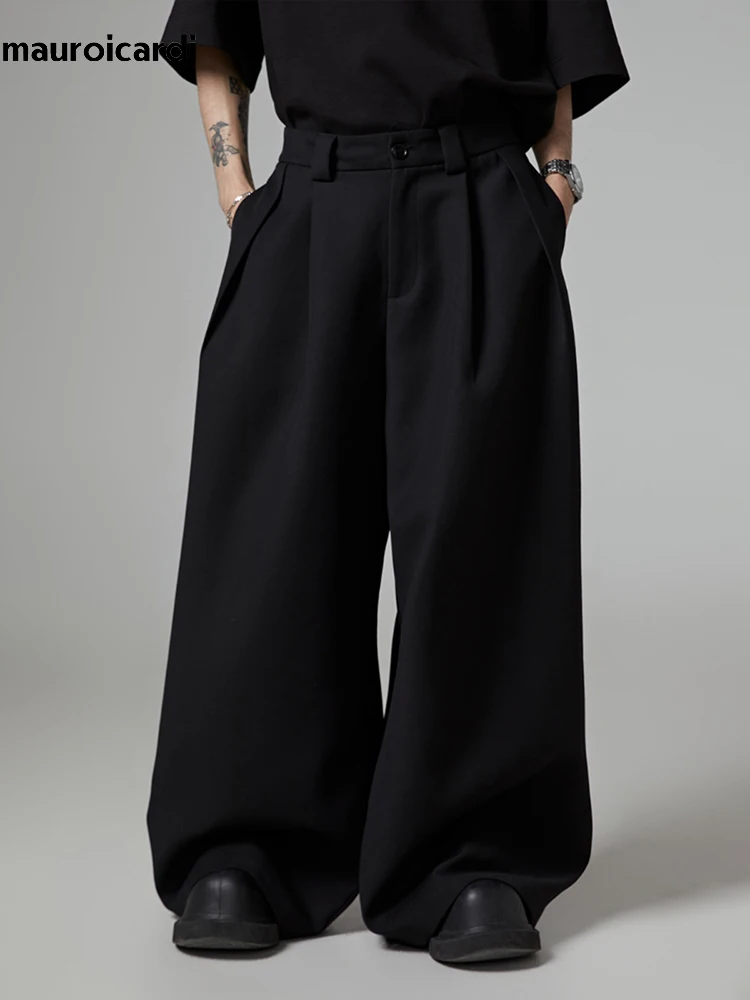 Mauroicardi Wiosna Jesień Oversized Long Black Flowy Baggy Wide Leg Pants for Mens Streetwear Loose Casual Soft Trousers 2024