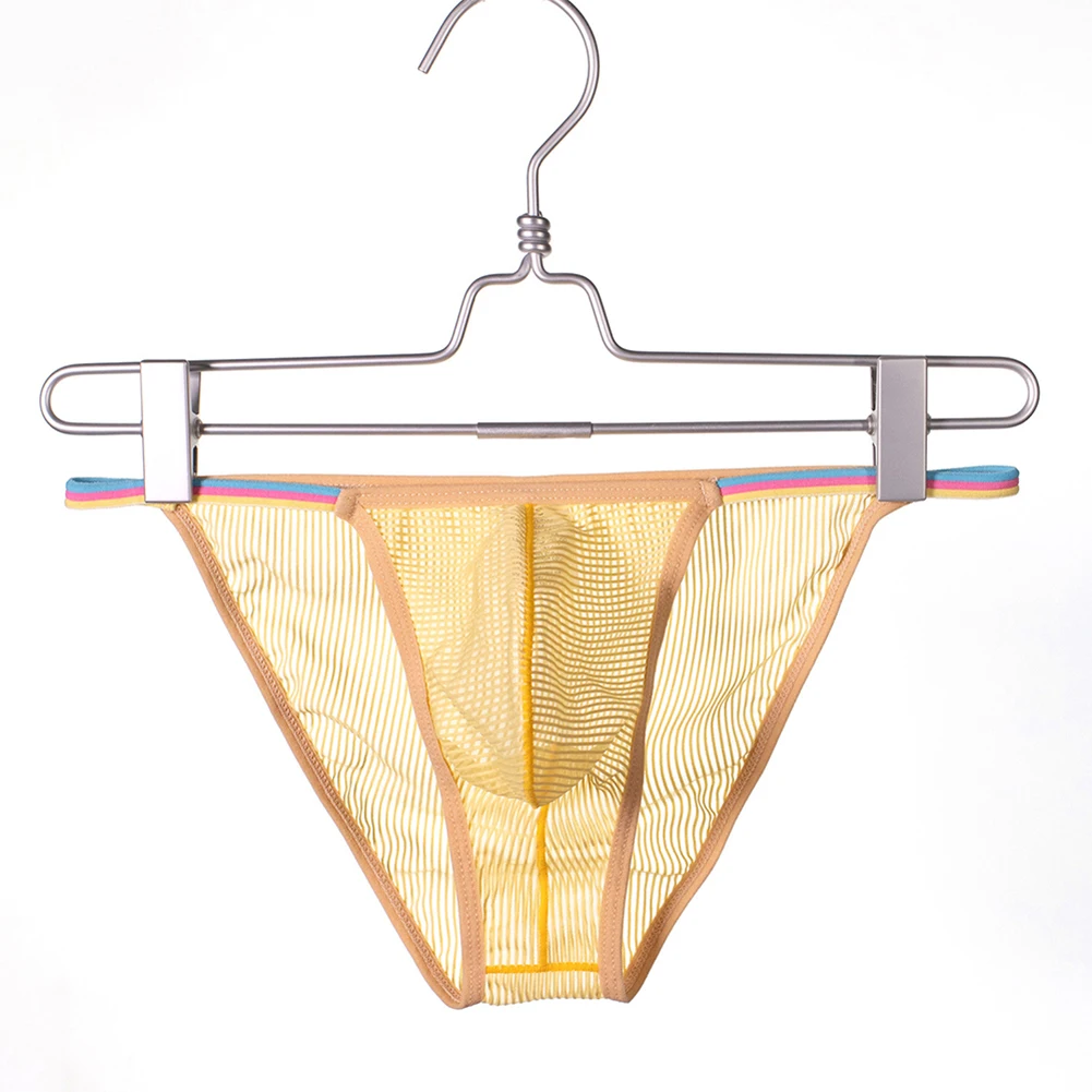 Mens Stripe Briefs Gay Sissy Pouch Underwear See Through Lingerie Low Waist Breathable Underpants Thin Quick Dry Unisex Panties